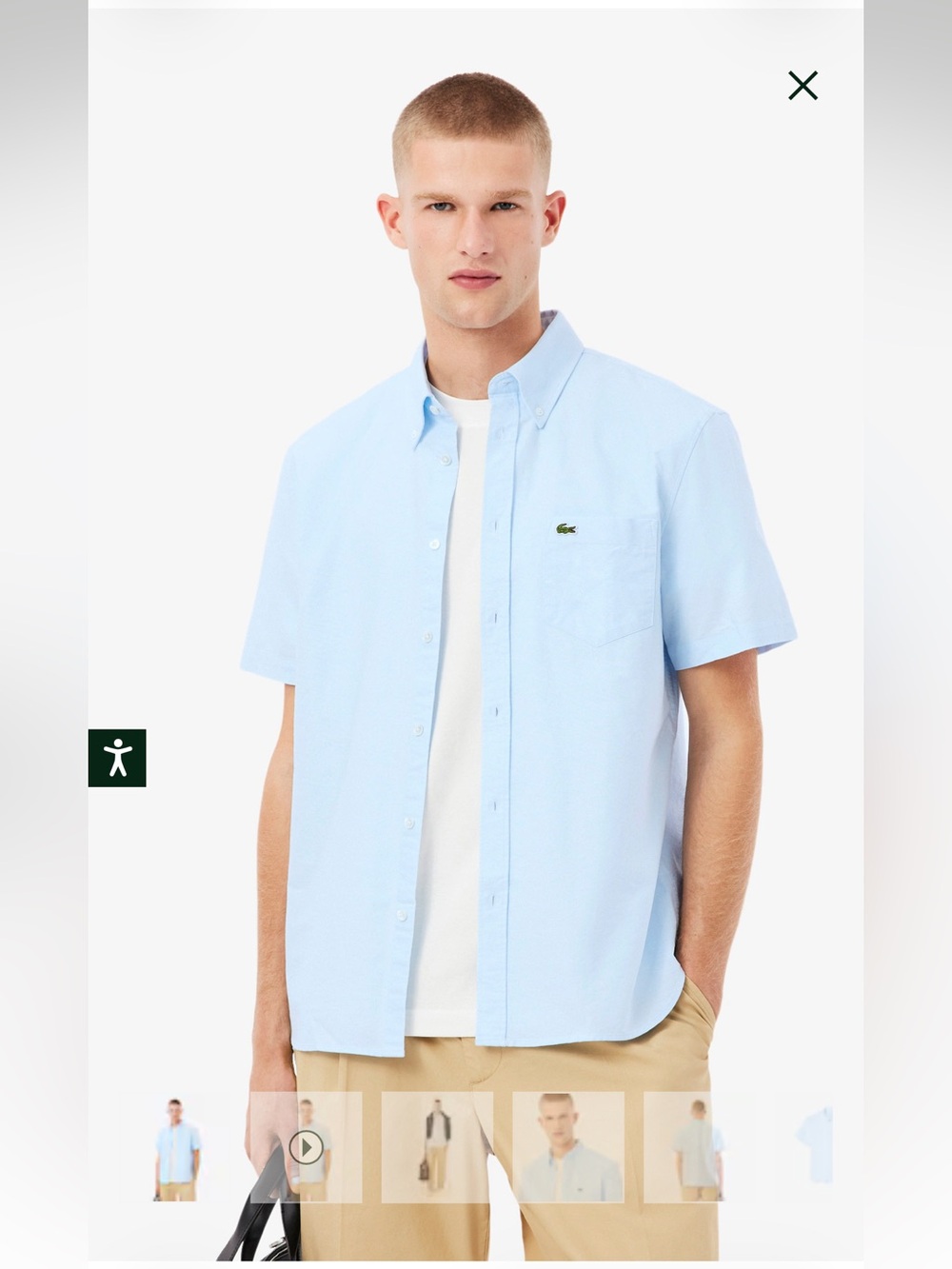 Lacoste Men’s Regular Fit Light Blue Oxford Short Sleeve Button Down Shirt M/L